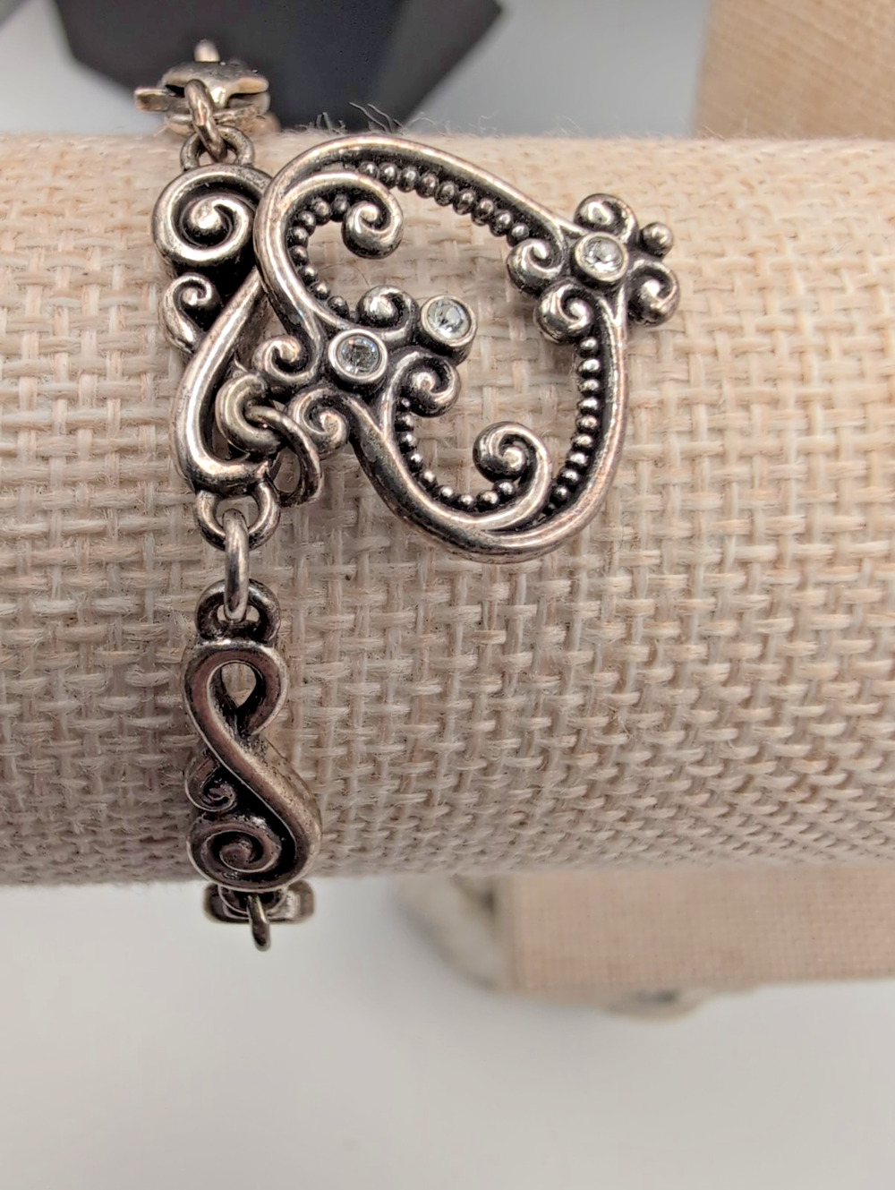 Brighton Palazzo Heart Silver Silver Crystal Retired Bracelet Some Fading